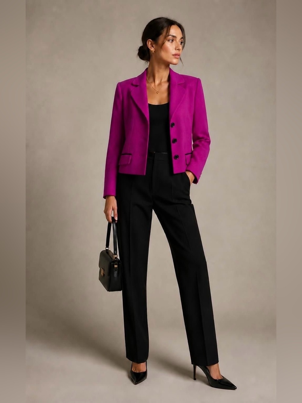 Vintage Le Suit Pink Blazer Purple and Black detail size petite